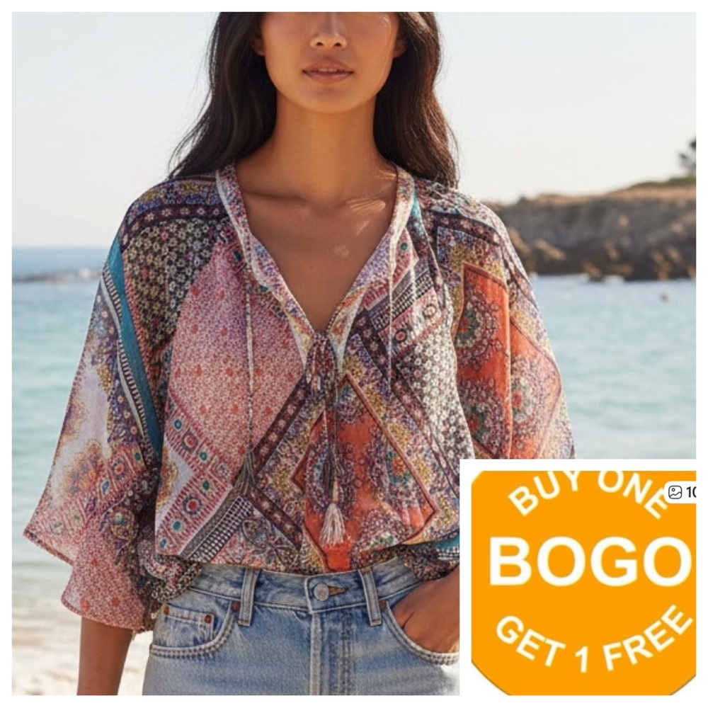 New Directions Top Semi sheer Boho size large